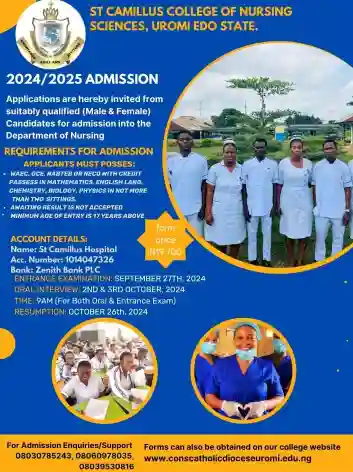 College of Nursing Sciences, St. Camillus Catholic Hospital, Uromi, Edo State admission form