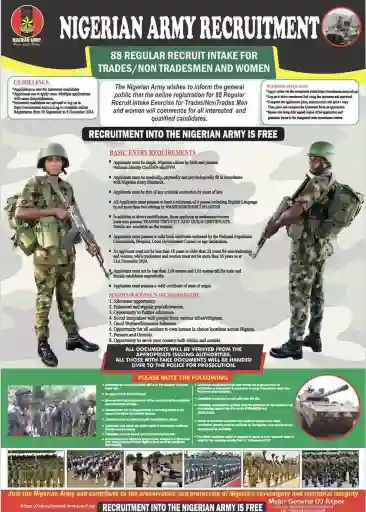 Nigerian Army Recruitment for Regular Recruit Ongoing