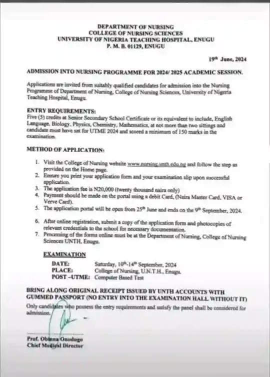 University of Nigeria Teaching Hospital admission form Enugu