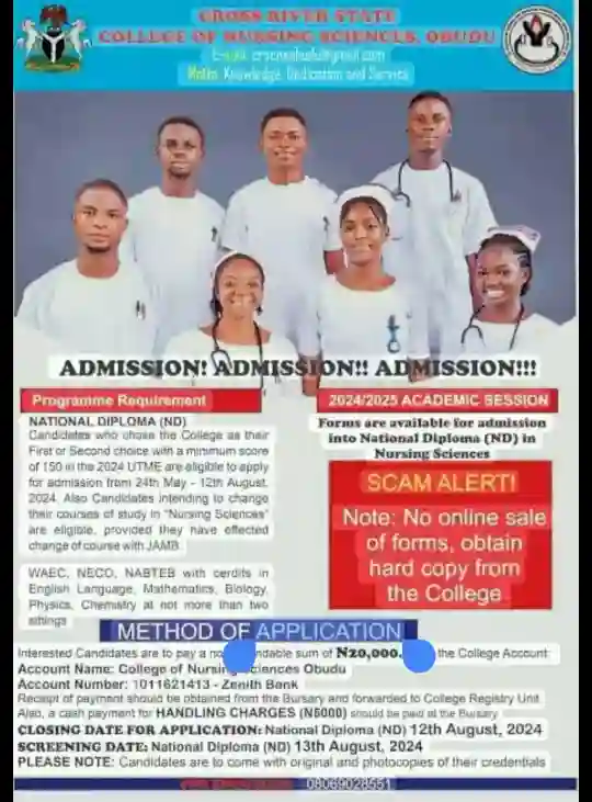 Cross River State College of Nursing Sciences Obudu Post UTME Form