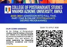 Nnamdi Azikiwe University, Awka College of Postgraduate Studies postgraduate admissions