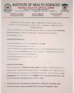 Admission into College of Nursing Sciences (CONS), Institute of Health Sciences Federal Teaching Hospital