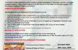 School of Post Basic Otorhinolaryngology Nursing, National Ear Care Centre, Kaduna admission form