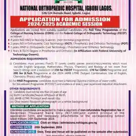 College of Nursing Sciences National Orthopaedic Hospital, Igbobi, Lagos admission