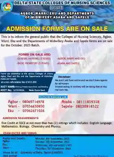 Delta State Colleges of Nursing Sciences (DSCNS) admission form