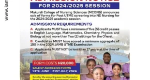 Makurdi College of Nursing Sciences admission form