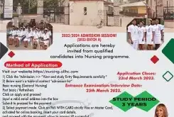 College of Nursing Sciences, Our Lady of Lourdes Hospital Complex, Ihiala admission