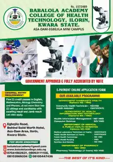 Babalola Academy College of Health Tech Admission Form