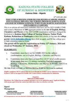 Kaduna State College of Nursing and Midwifery P-UTME Form