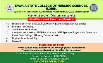 Kwara State College of Nursing Sciences Ilorin Admission