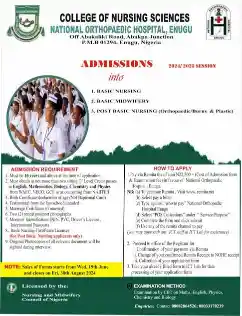 College of Nursing Sciences, National Orthopaedic Hospital Enugu admission form