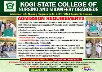 Kogi State College of Nursing Sciences Obangede admission form