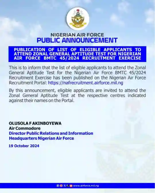 Nigerian Air Force Aptitude Test 2024