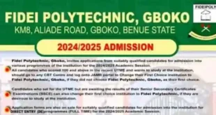 Fidei Polytechnic Gboko UTME de Admission Form