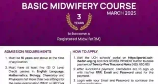 Notification for UCH Ibadan School of Midwifery Admission