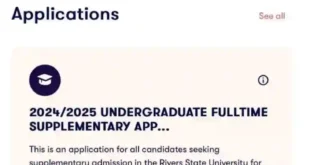 Rivers State University Supplementary Admission Form