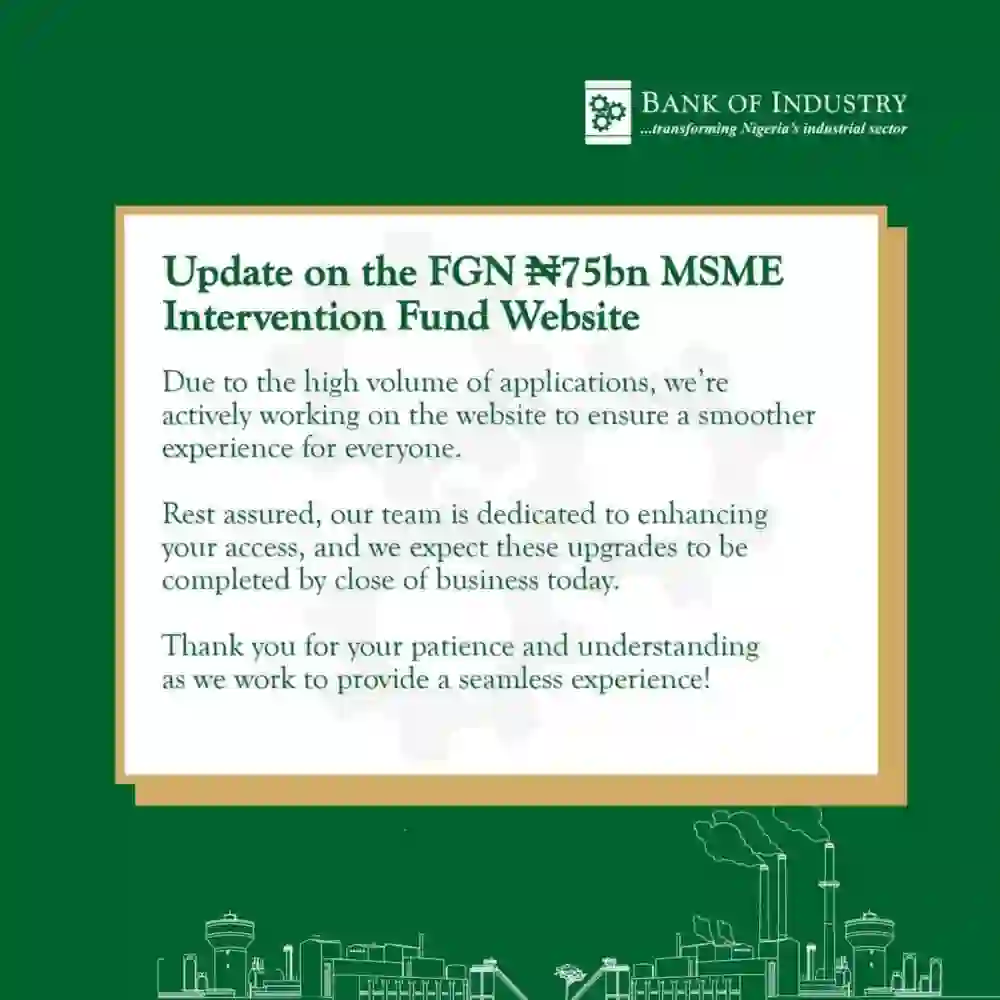 Update on the FGN #75bn MSME Intervention Fund Website